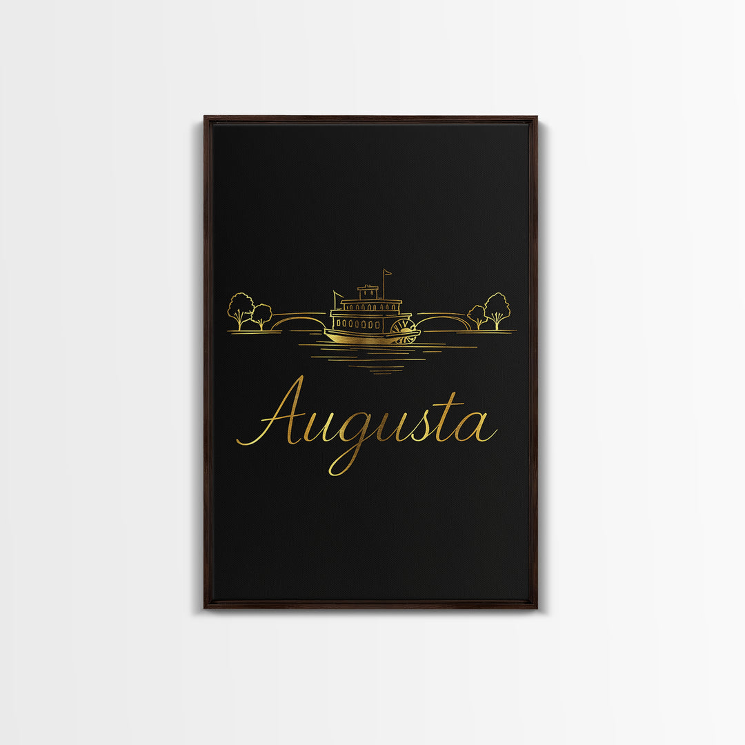 Augusta Travel Poster, Canvas Print, Gold Outline Poster Art, Augusta Travel Art, Retro Travel Print, City Art, Watercolor Skyline Art