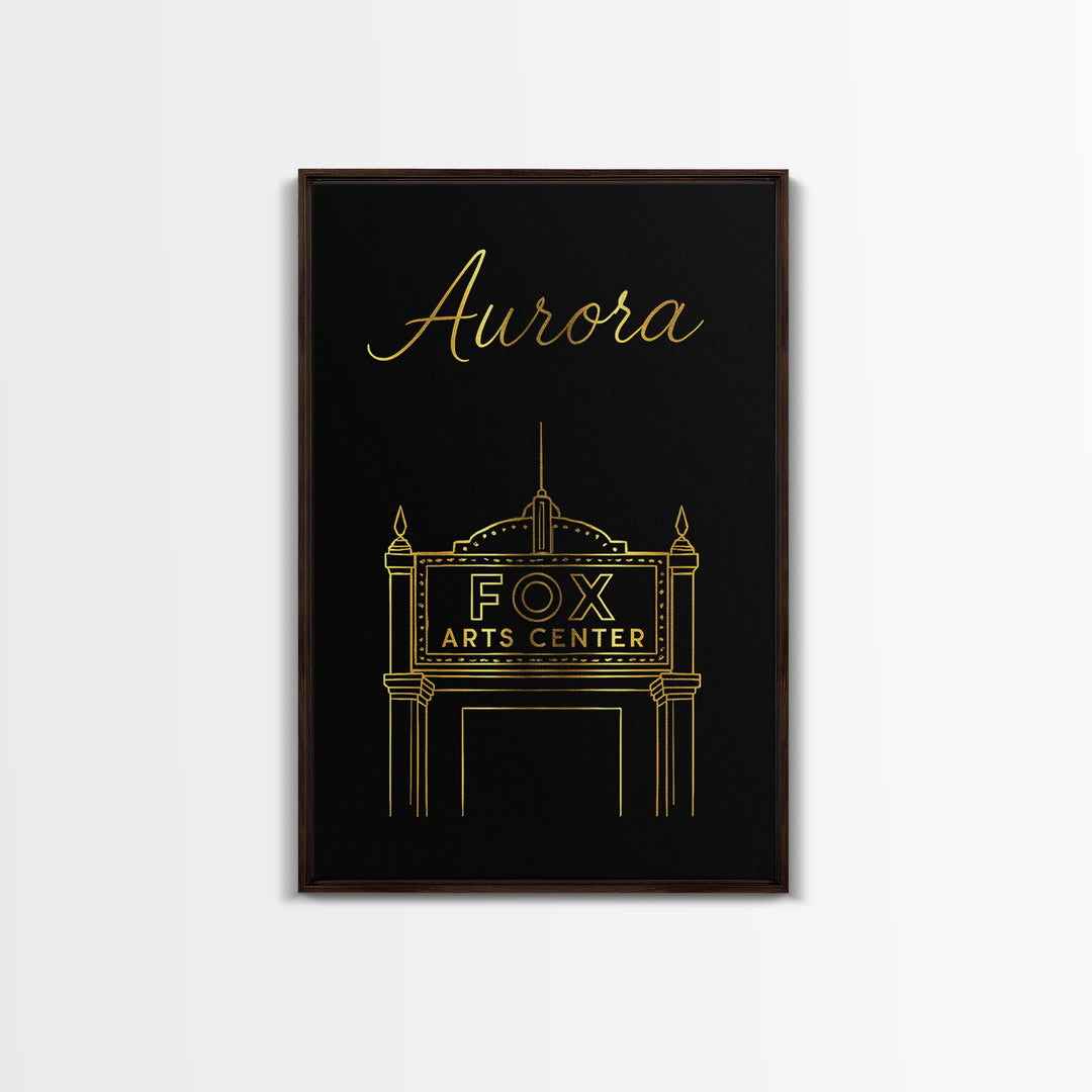 Aurora Travel Poster, Canvas Print, Gold Outline Poster Art, Aurora City Art, City Travel Prints, Home Office Decor, City Art Print