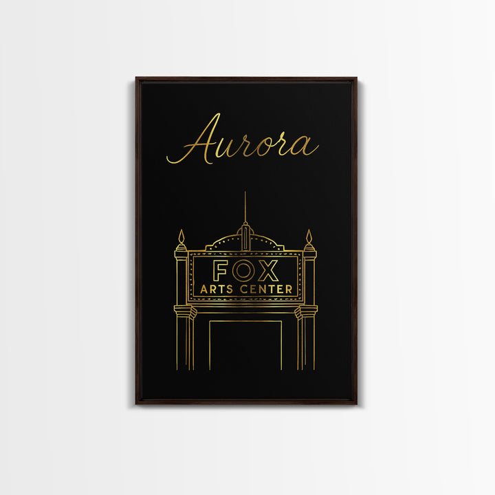 Aurora Travel Poster, Canvas Print, Gold Outline Poster Art, Aurora City Art, City Travel Prints, Home Office Decor, City Art Print