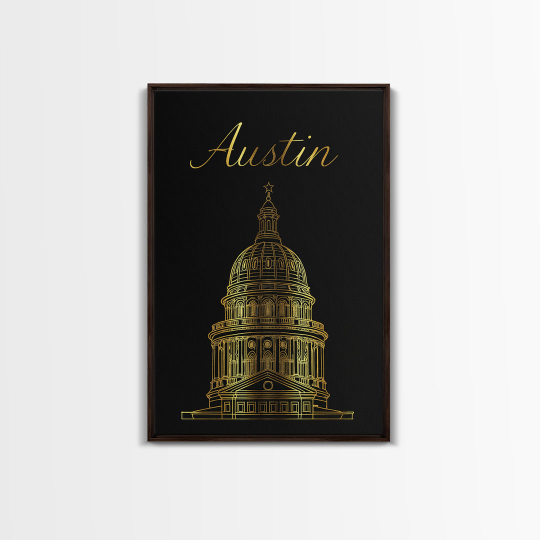 Austin Travel Poster, Framed Canvas Print, Dark Minimalist Wall Art, Austin Art Print, Vintage Travel Print, Travel Art Print, Design 2