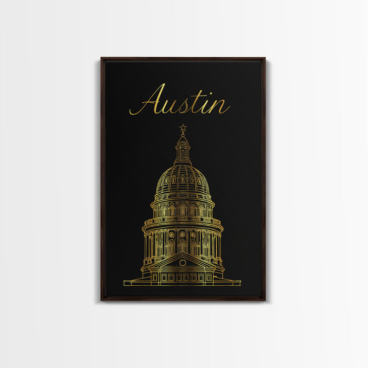 Austin Travel Poster, Framed Canvas Print, Dark Minimalist Wall Art, Austin Art Print, Vintage Travel Print, Travel Art Print, Design 2