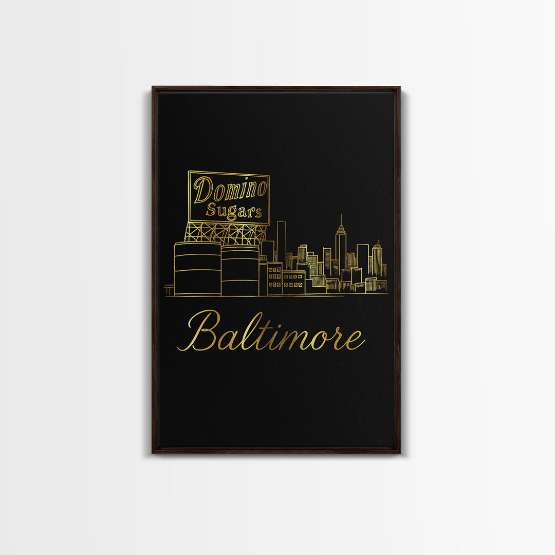Baltimore Maryland Travel Poster, Framed Canvas Print, Dark Minimalist Wall Art, Baltimore City Art, Gift For Travelers, Fine Art Print