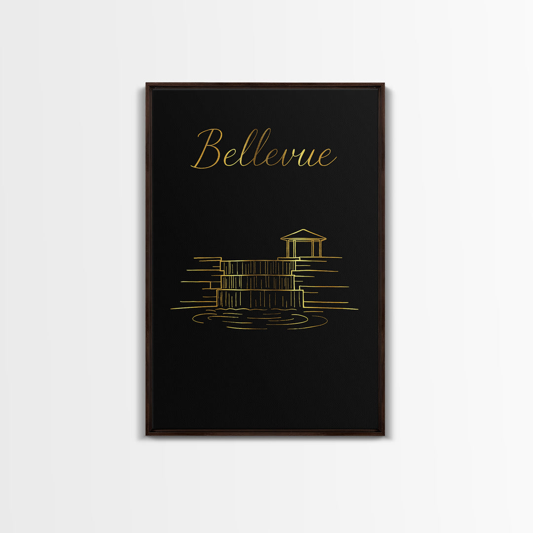 Bellevue Washington Travel Poster, Canvas Print, Gold Outline Poster Art, Bellevue City Art, Office Decor, Fine Art Print, Travel Posters