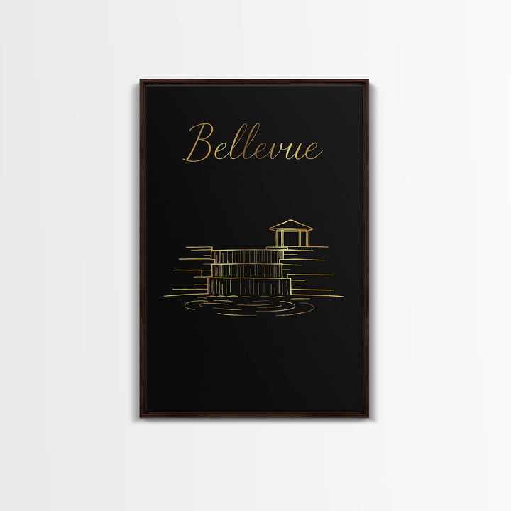 Bellevue Washington Travel Poster, Canvas Print, Gold Outline Poster Art, Bellevue City Art, Office Decor, Fine Art Print, Travel Posters