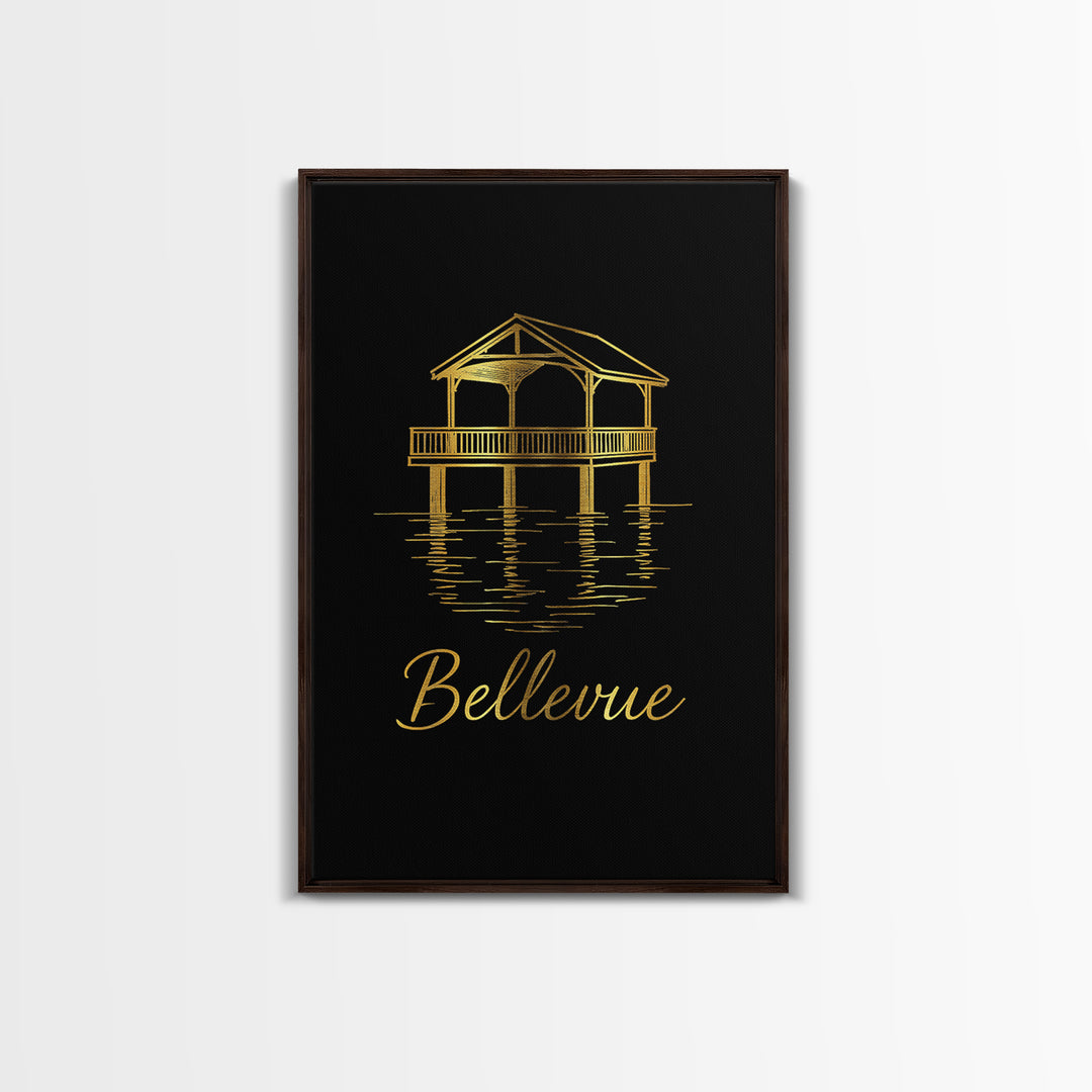 Bellevue Travel Poster, Framed Canvas Print, Dark Minimalist Wall Art, Bellevue City Art, Home Office Decor, Travel Poster Set