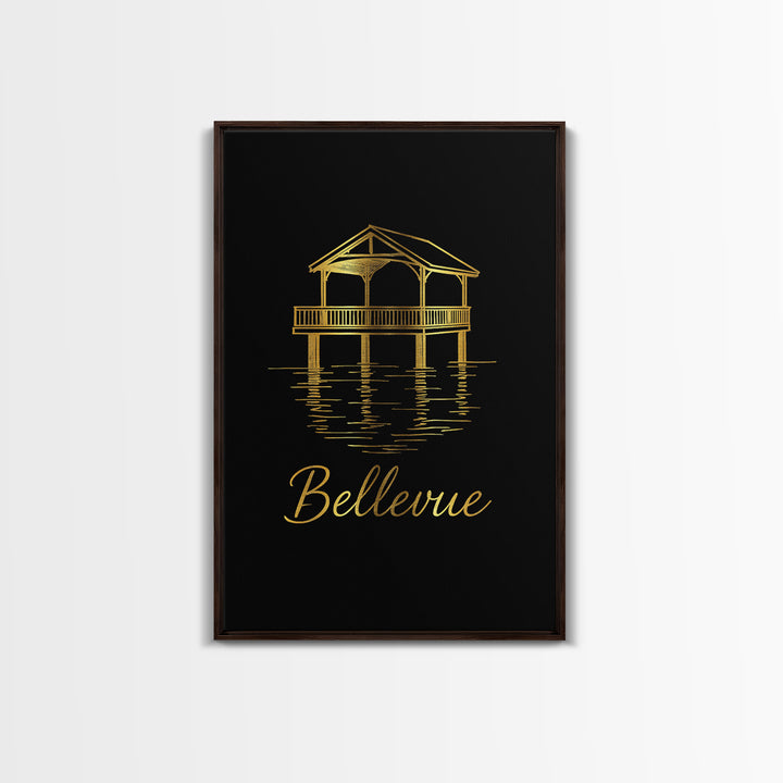 Bellevue Travel Poster, Framed Canvas Print, Dark Minimalist Wall Art, Bellevue City Art, Home Office Decor, Travel Poster Set