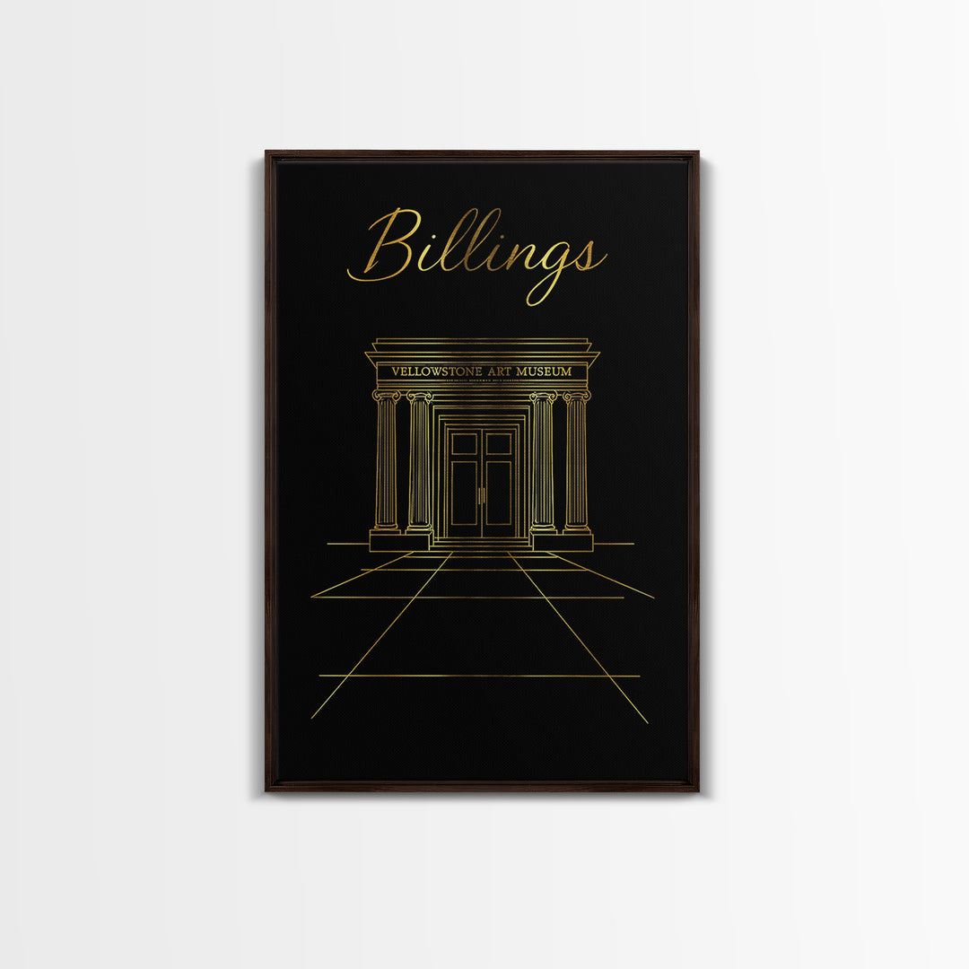 Billings Travel Poster, Framed Canvas Print, Dark Minimalist Wall Art, Billings City Art, Travel Wall Art, Vintage City Art, City Poster