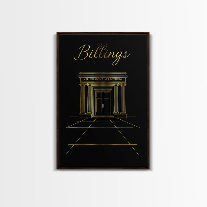 Billings Travel Poster, Framed Canvas Print, Dark Minimalist Wall Art, Billings City Art, Travel Wall Art, Vintage City Art, City Poster