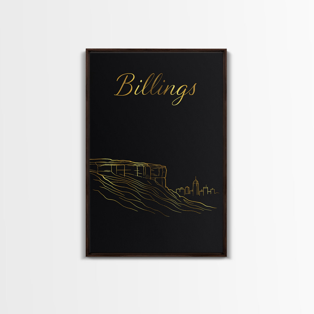 Billings Travel Poster, Canvas Print, Dark Minimalist Wall Art, Billings Wall Art, Vintage City Poster, Vintage Travel Art, Travel Gift
