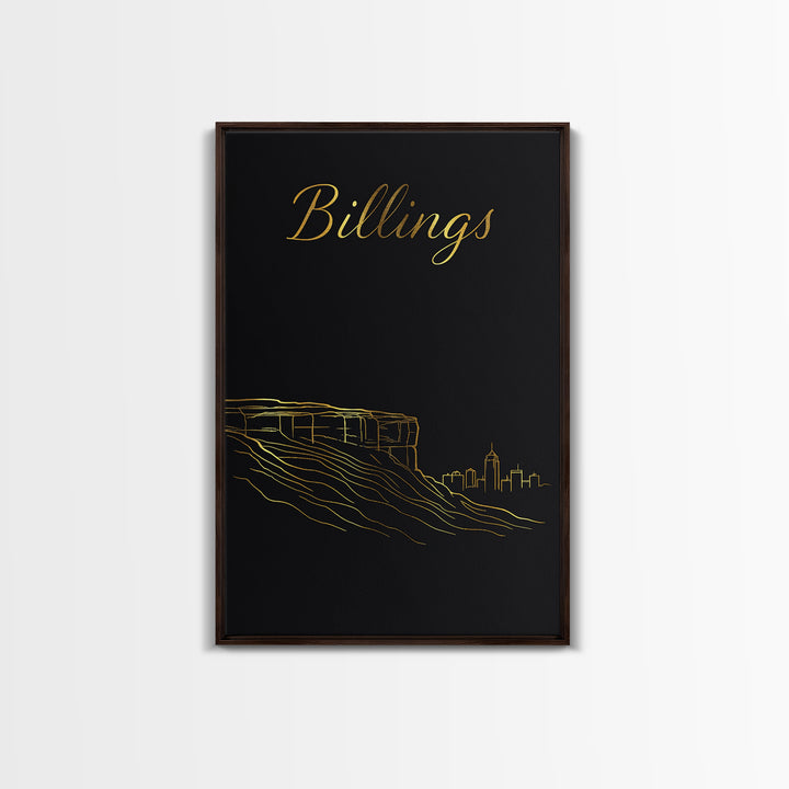 Billings Travel Poster, Canvas Print, Dark Minimalist Wall Art, Billings Wall Art, Vintage City Poster, Vintage Travel Art, Travel Gift