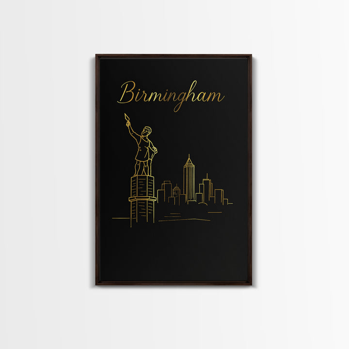 Birmingham Alabama Travel Poster, Canvas Print, Black Gold Minimalist Art, Birmingham Wall Art, Vintage Travel Art, Living Room Wall Art