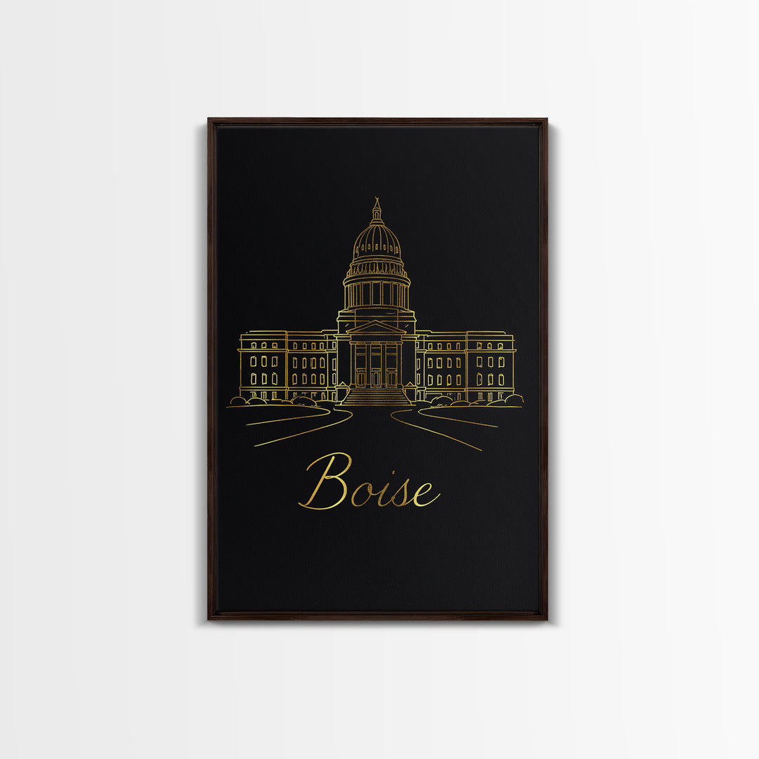 Boise Idaho Travel Poster, Canvas Print, Minimalist Gold Line Art, Boise Travel Art, Wall Art, Mid Century Wall Art, Wanderlust Decor