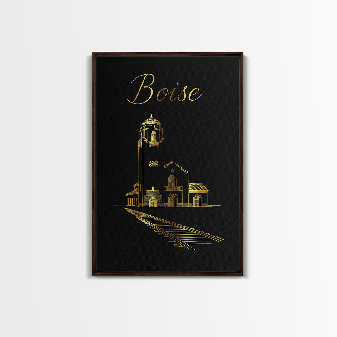 Boise Travel Poster, Canvas Print, Gold Outline Poster Art, Boise Poster Print, City Travel Prints, Travel Wall Art, City Illustration