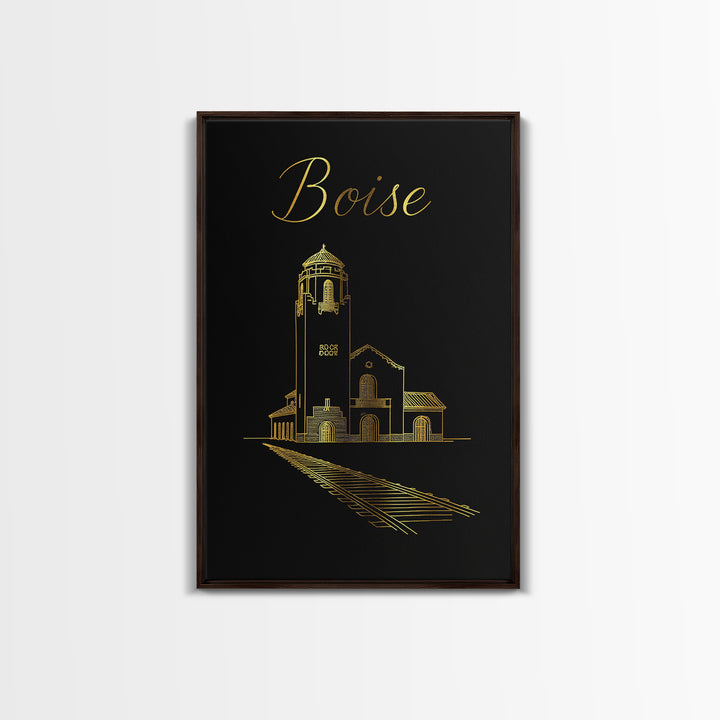 Boise Travel Poster, Canvas Print, Gold Outline Poster Art, Boise Poster Print, City Travel Prints, Travel Wall Art, City Illustration