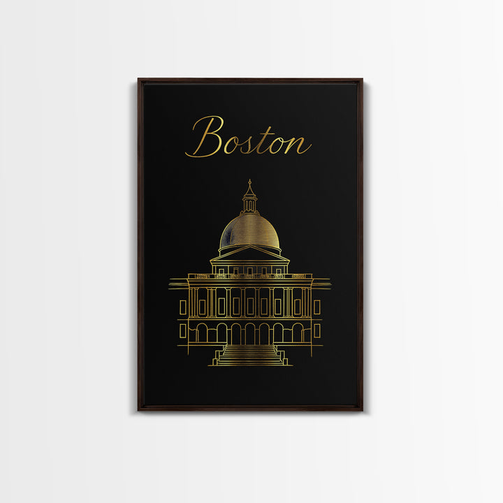 Boston Massachusetts Travel Poster, Canvas Print, Minimalist Gold Line Art, Boston City Art, Fine Art Print, Wall Art, Travel Gift