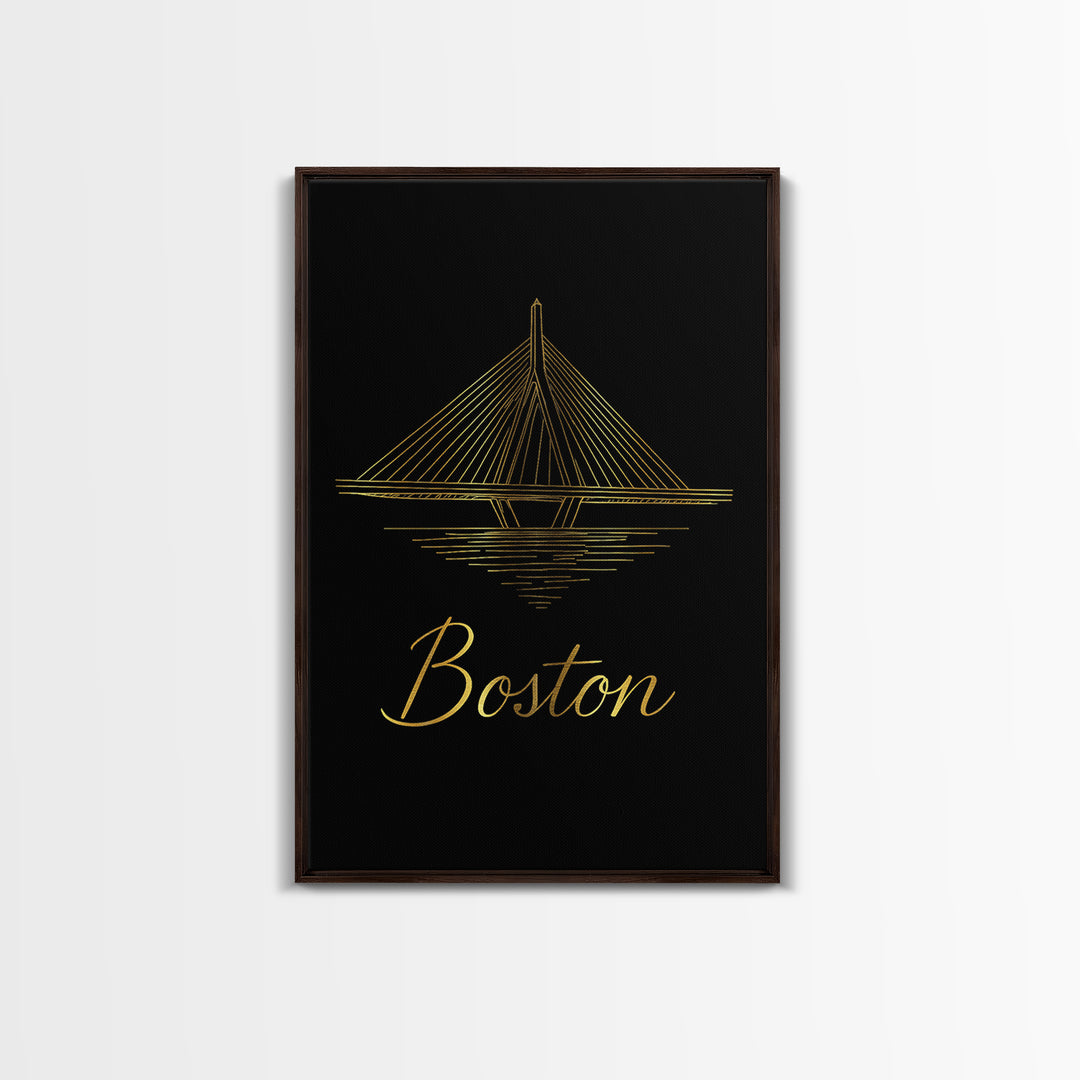 Boston Travel Poster, Framed Canvas Print, Gold Outline Poster Art, Boston Art Print, Modern Wall Decor, Mid Century Wall Art, Wall Art