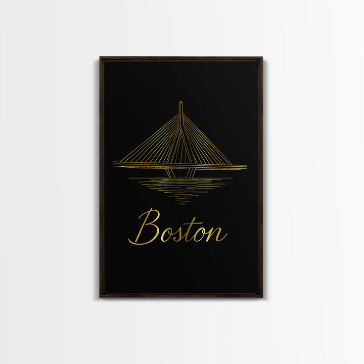 Boston Travel Poster, Framed Canvas Print, Gold Outline Poster Art, Boston Art Print, Modern Wall Decor, Mid Century Wall Art, Wall Art