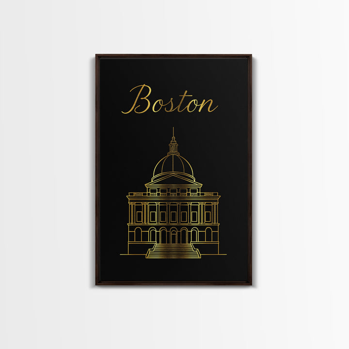 Boston Travel Poster, Canvas Print, Dark Minimalist Wall Art, Boston Art Print, City Illustration, Mid Century Wall Art, Gift For Travelers