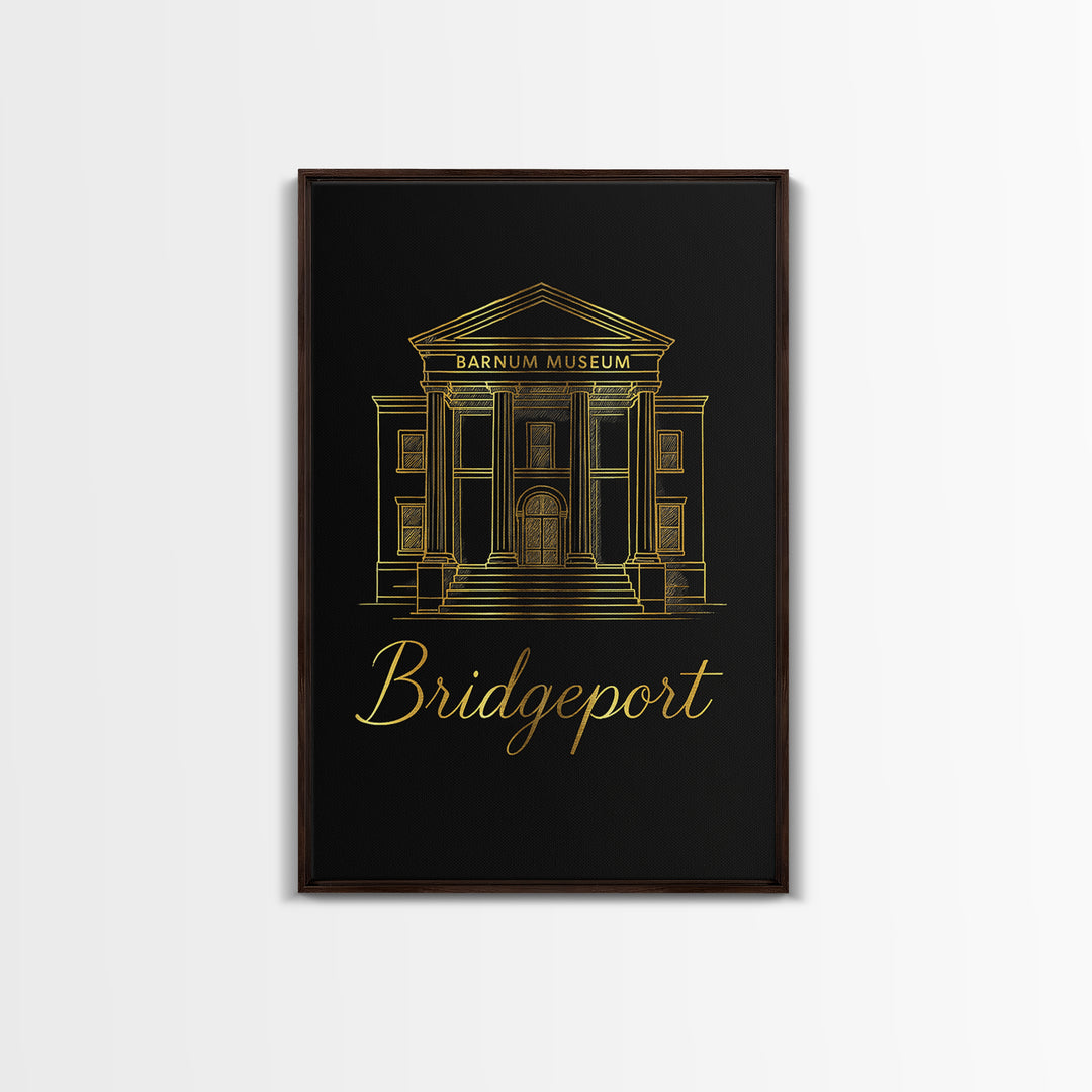 Bridgeport Travel Poster, Framed Canvas Print, Gold Outline Poster Art, Bridgeport Art Print, Mid Century Wall Art, Vintage City Art