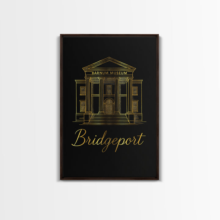 Bridgeport Travel Poster, Framed Canvas Print, Gold Outline Poster Art, Bridgeport Art Print, Mid Century Wall Art, Vintage City Art