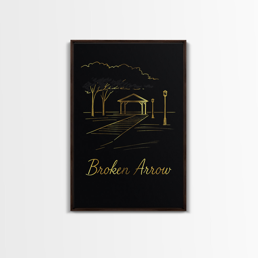 Broken Arrow Travel Poster, Canvas Print, Minimalist Gold Line Art, Broken Arrow Wall Art, Gift For Travelers, Travel Art Print