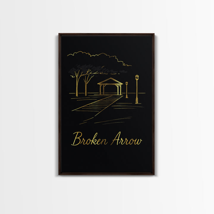 Broken Arrow Travel Poster, Canvas Print, Minimalist Gold Line Art, Broken Arrow Wall Art, Gift For Travelers, Travel Art Print