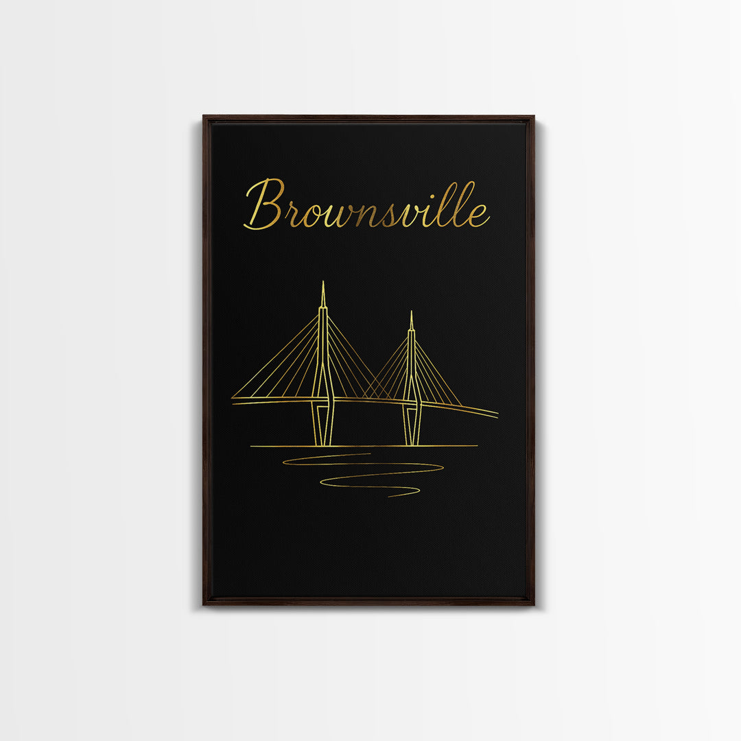 Brownsville Texas Travel Poster, Framed Canvas Print, Gold Outline Poster Art, Brownsville Poster Print, Eclectic Wall Decor, Fine Art Print