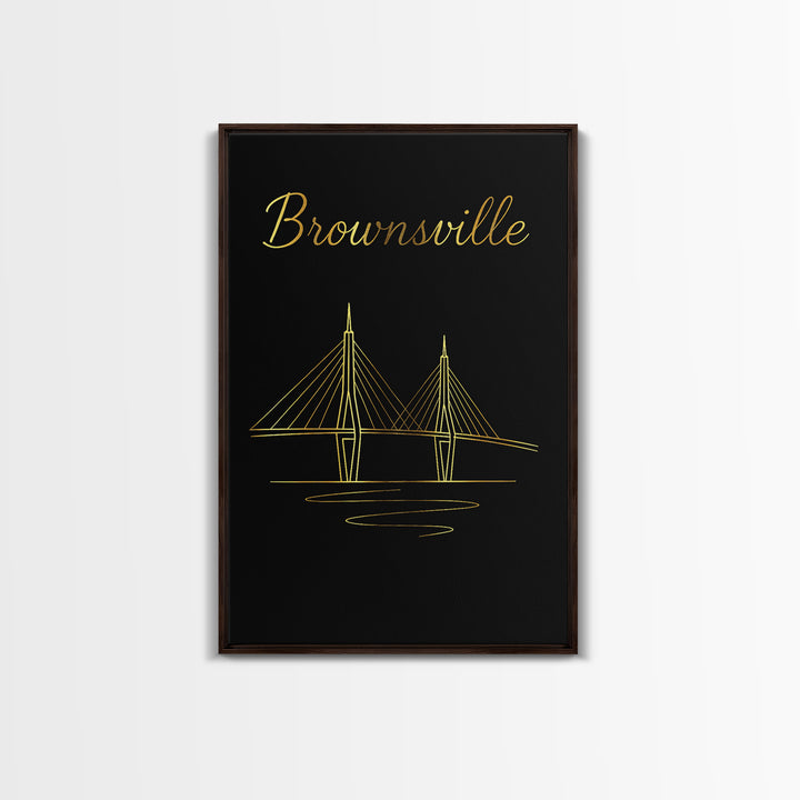 Brownsville Texas Travel Poster, Framed Canvas Print, Gold Outline Poster Art, Brownsville Poster Print, Eclectic Wall Decor, Fine Art Print