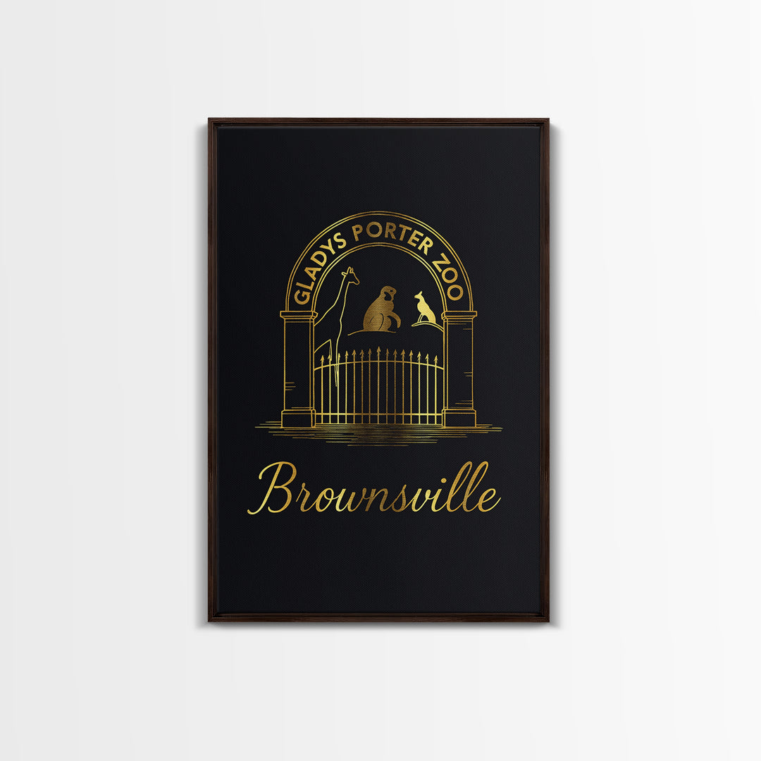 Brownsville Travel Poster, Framed Canvas Print, Minimalist Gold Line Art, Brownsville Poster Print, Watercolor Skyline, Gift For Travelers