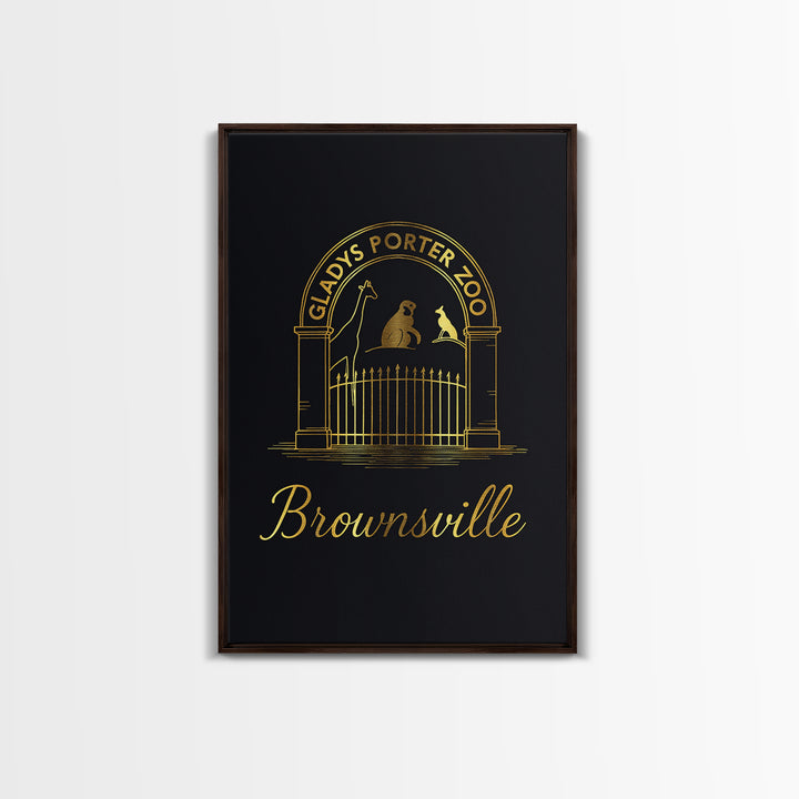 Brownsville Travel Poster, Framed Canvas Print, Minimalist Gold Line Art, Brownsville Poster Print, Watercolor Skyline, Gift For Travelers
