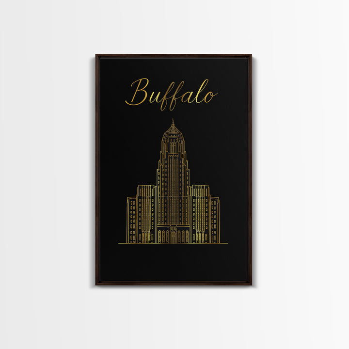Buffalo New York Travel Poster, Framed Canvas Print, Dark Minimalist Wall Art, Buffalo Wall Art, Living Room Wall Art, Travel Art Print