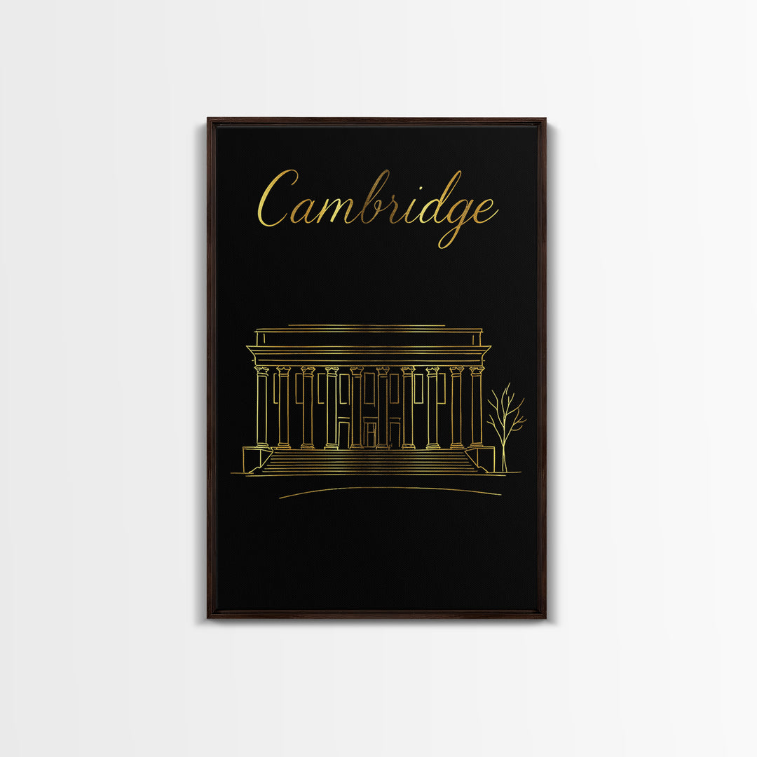 Cambridge Massachusetts Travel Poster, Canvas Print, Gold Outline Poster Art, Cambridge Wall Art, Travel Poster Set, Living Room Wall Art