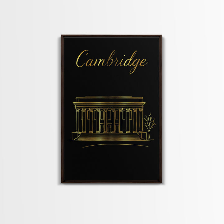 Cambridge Massachusetts Travel Poster, Canvas Print, Gold Outline Poster Art, Cambridge Wall Art, Travel Poster Set, Living Room Wall Art