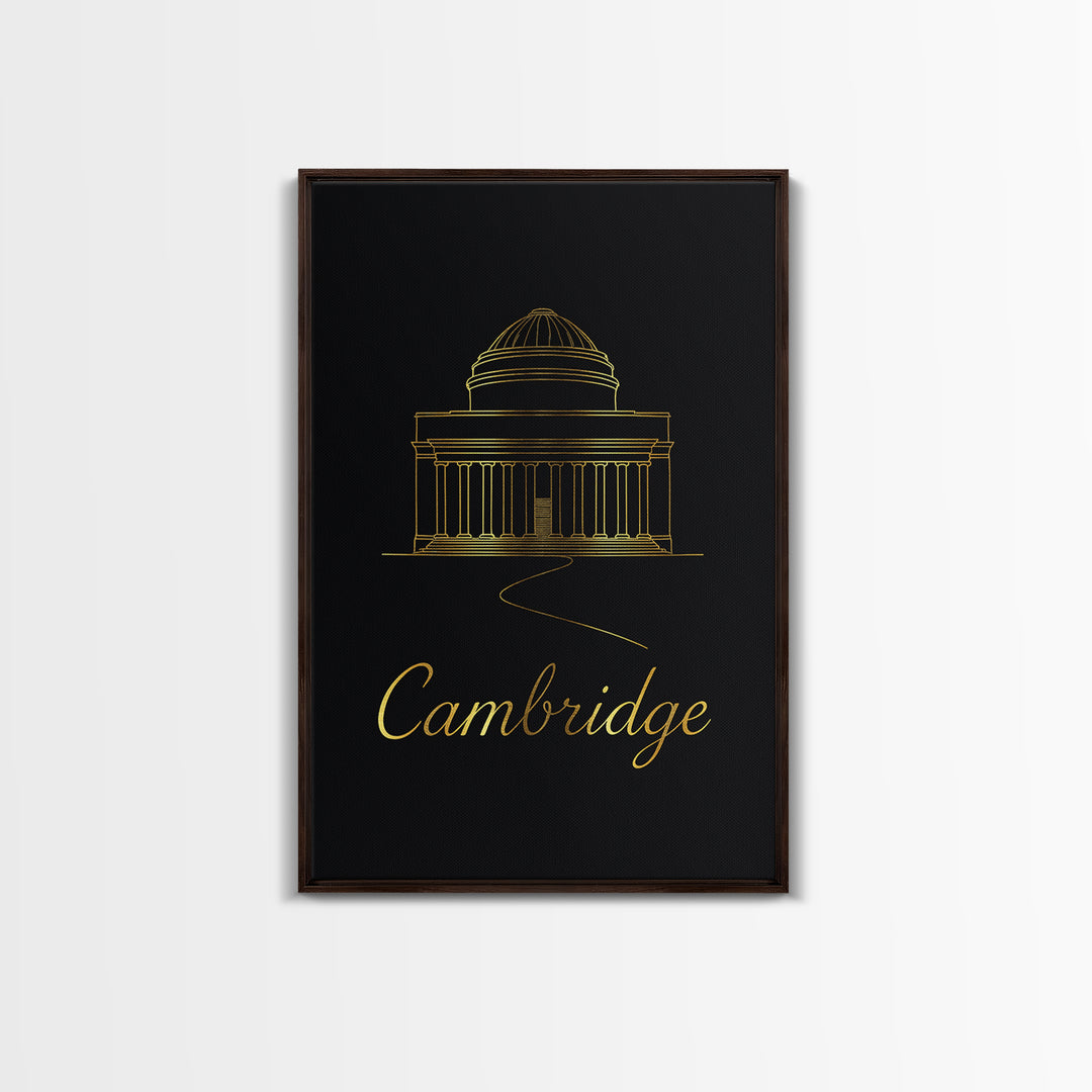 Cambridge Travel Poster, Canvas Print, Minimalist Gold Line Art, Cambridge City Art, Mid Century Wall Art, Home Office Decor, Art Print