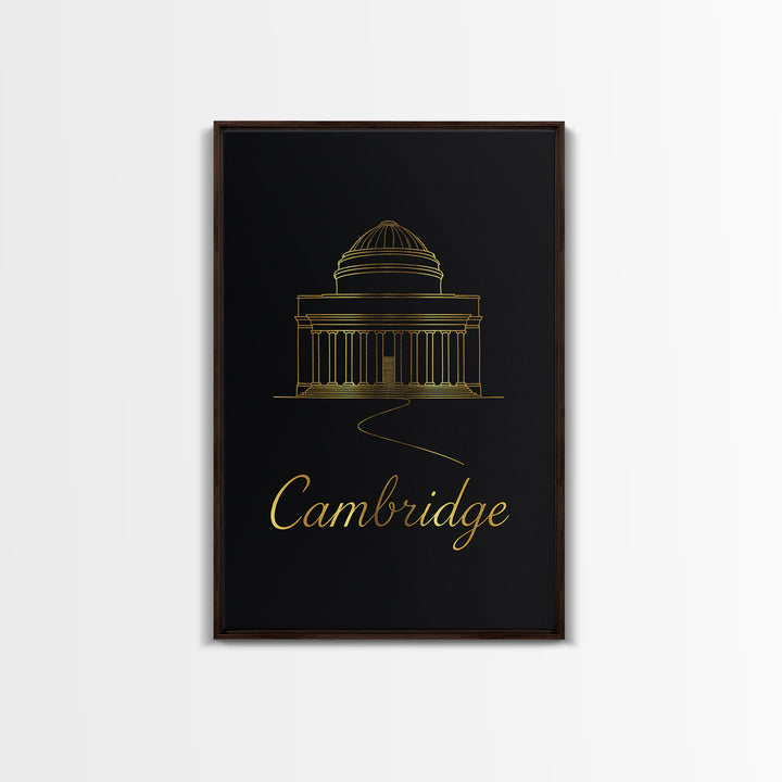 Cambridge Travel Poster, Canvas Print, Minimalist Gold Line Art, Cambridge City Art, Mid Century Wall Art, Home Office Decor, Art Print