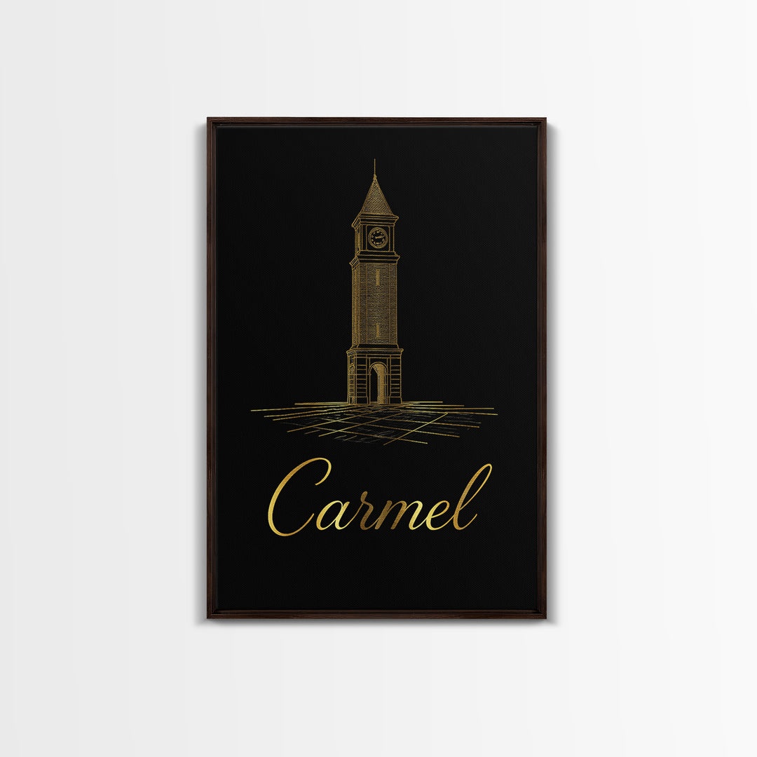 Carmel Travel Poster, Framed Canvas Print, Gold Outline Poster Art, Carmel Poster Print, Modern Wall Decor, Eclectic Wall Decor