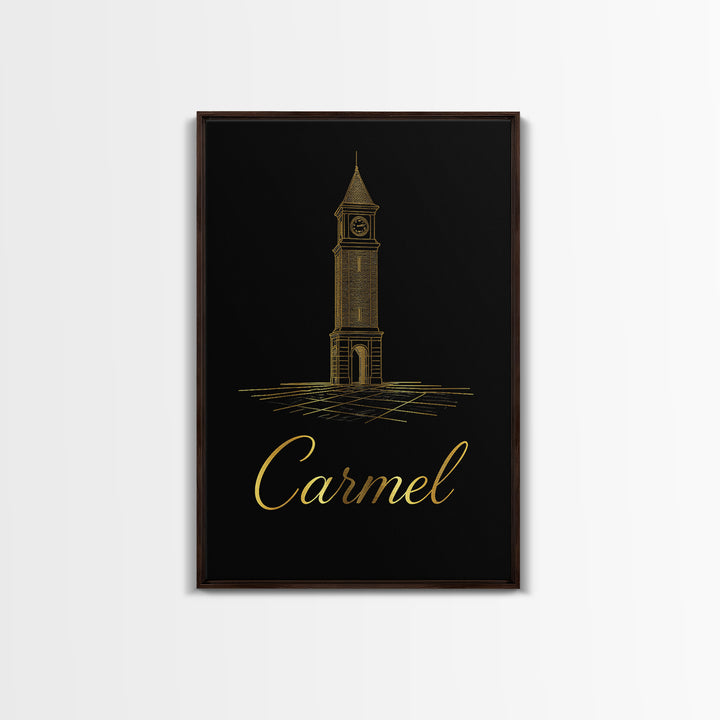 Carmel Travel Poster, Framed Canvas Print, Gold Outline Poster Art, Carmel Poster Print, Modern Wall Decor, Eclectic Wall Decor