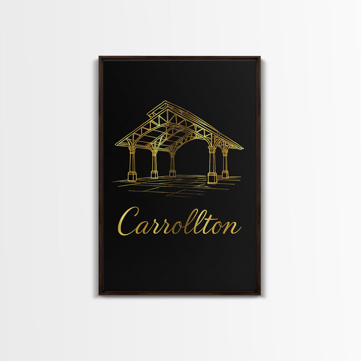 Carrollton Texas Travel Poster, Framed Canvas Print, Dark Minimalist Wall Art, Carrollton City Art, Vintage City Art, Living Room Wall Art