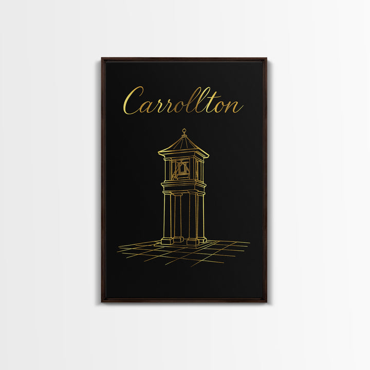 Carrollton Travel Poster, Framed Canvas Print, Gold Outline Poster Art, Carrollton City Art, Vintage Travel Print, City Art Print
