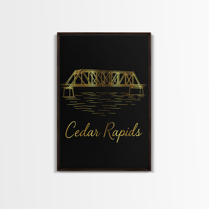 Cedar Rapids Iowa Travel Poster, Canvas Print, Gold Outline Poster Art, Cedar Rapids Wall Art, Gift For Travelers, Wanderlust Decor