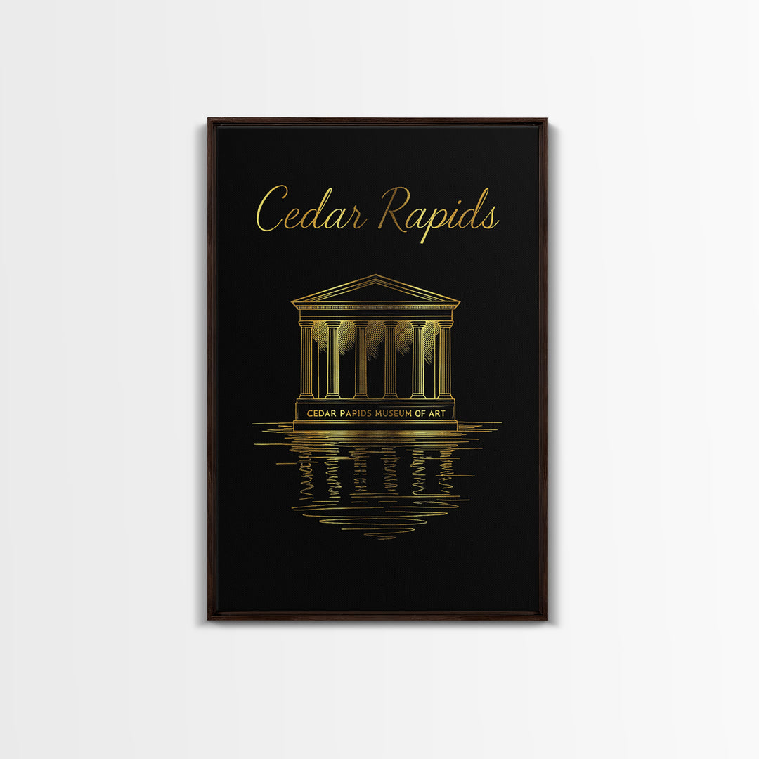 Cedar Rapids Travel Poster, Canvas Print, Gold Outline Poster Art, Cedar Rapids Art Print, Vintage Travel Print, City Travel Prints
