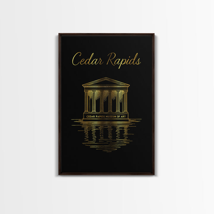 Cedar Rapids Travel Poster, Canvas Print, Gold Outline Poster Art, Cedar Rapids Art Print, Vintage Travel Print, City Travel Prints