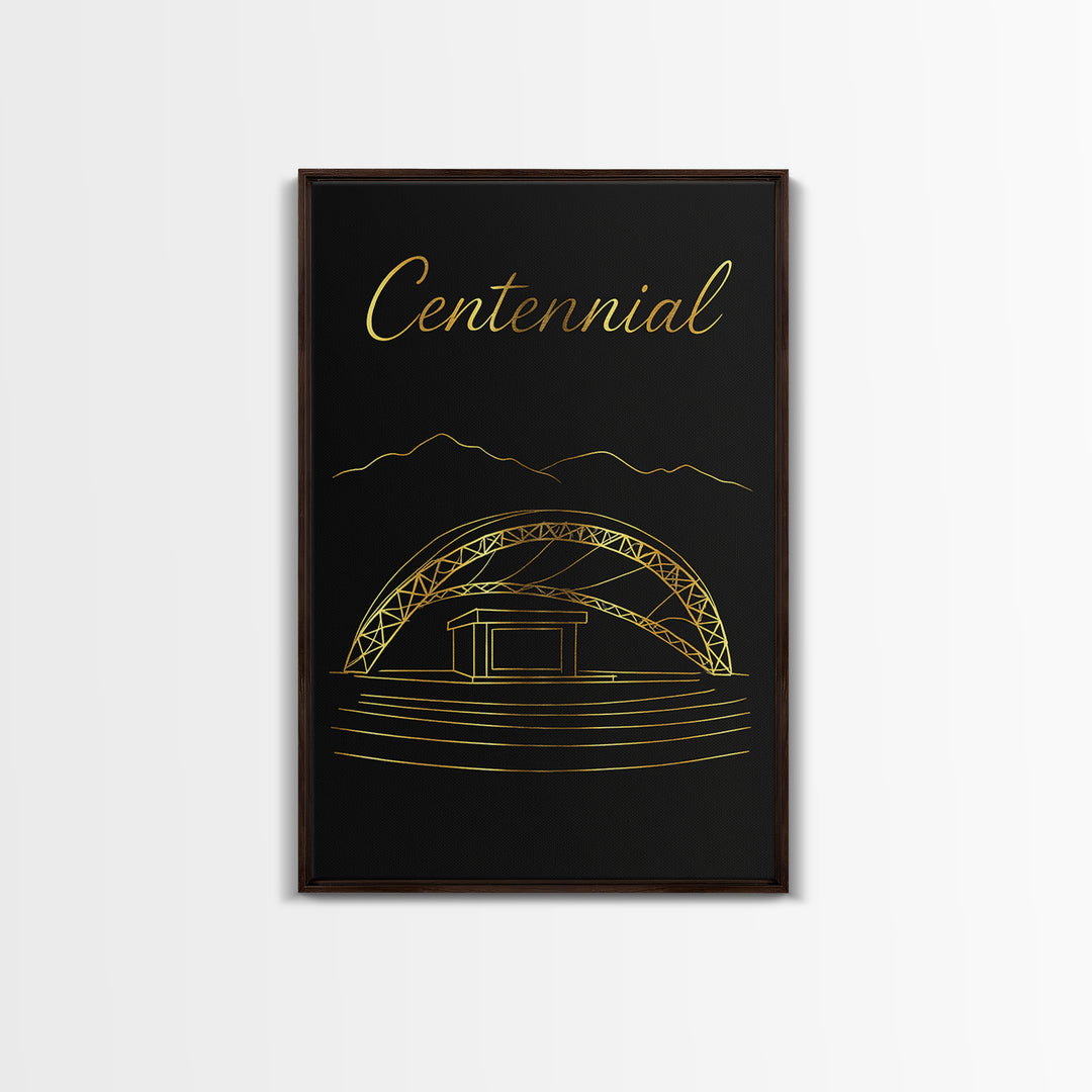 Centennial Colorado Travel Poster, Canvas Print, Gold Outline Poster Art, Centennial Poster Print, Mid Century Wall Art, City Illustration