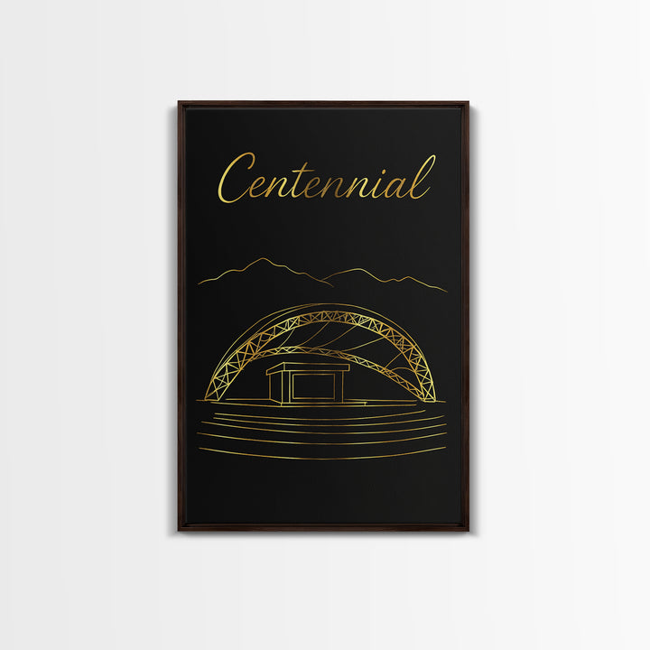 Centennial Colorado Travel Poster, Canvas Print, Gold Outline Poster Art, Centennial Poster Print, Mid Century Wall Art, City Illustration