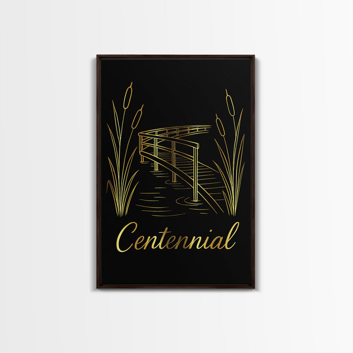 Centennial Travel Poster, Canvas Print, Gold Outline Poster Art, Centennial City Art, Modern Wall Decor, Travel Poster Art, Travel Print