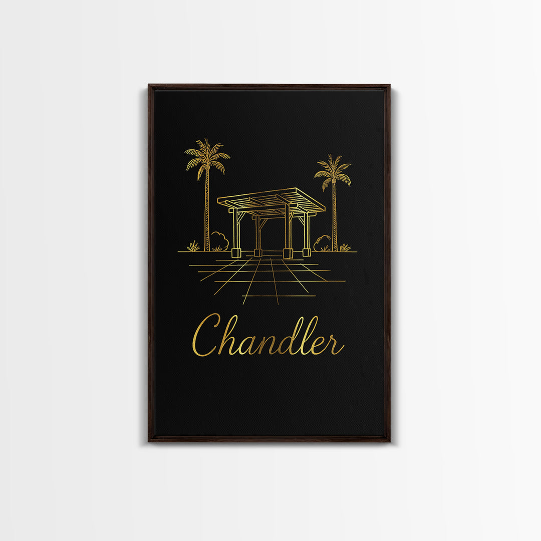 Chandler Arizona Travel Poster, Framed Canvas Print, Gold Outline Poster Art, Chandler Poster Print, Wanderlust Decor, Travel Wall Art