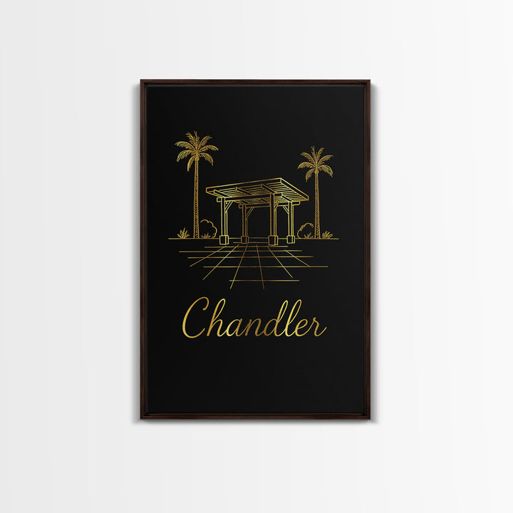 Chandler Arizona Travel Poster, Framed Canvas Print, Gold Outline Poster Art, Chandler Poster Print, Wanderlust Decor, Travel Wall Art