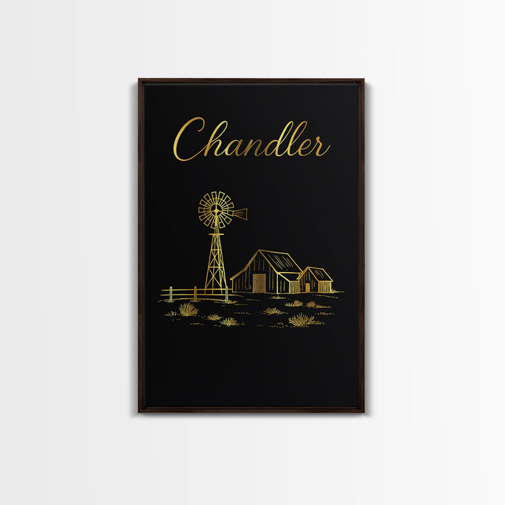 Chandler Travel Poster, Framed Canvas Print, Dark Minimalist Wall Art, Chandler Art Print, Travel Art Print, Vintage Travel Art