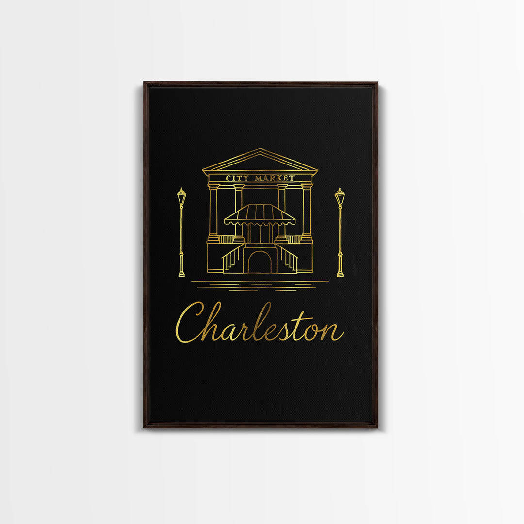 Charleston South Carolina Travel Poster, Canvas Print, Black Gold Minimalist Art, Charleston Wall Art, Vintage Travel Art, Travel Print