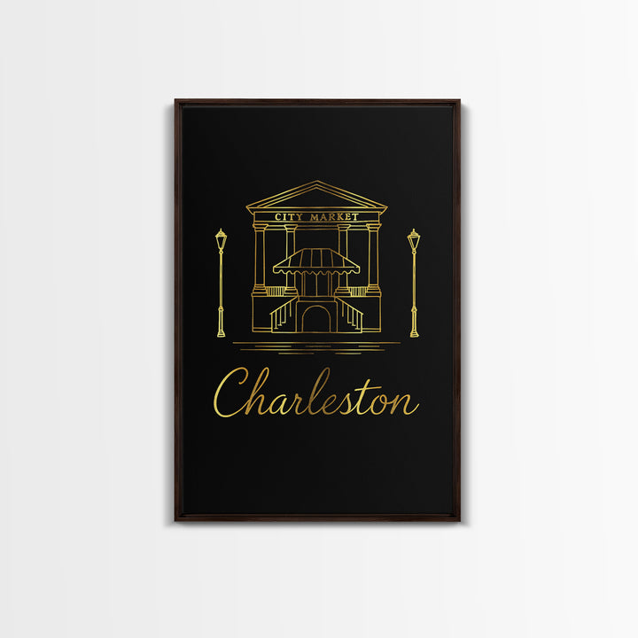 Charleston South Carolina Travel Poster, Canvas Print, Black Gold Minimalist Art, Charleston Wall Art, Vintage Travel Art, Travel Print